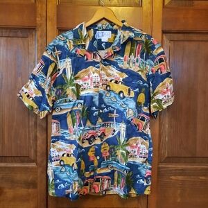 Vintage Styled by RJC Hawaiian classic cars surf print button-up shirt size L